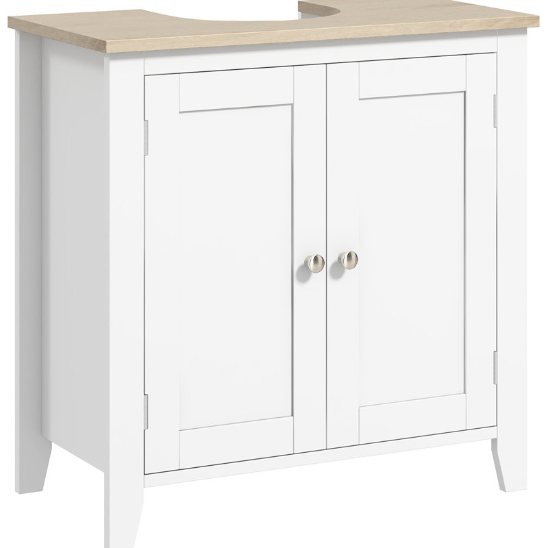 Meuble-lavabo de salle de bain - Forme en U, tablette réglable, lavabo de rangement blanc