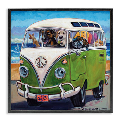 Dogs Driving Retro Van Summer Beach Trip
