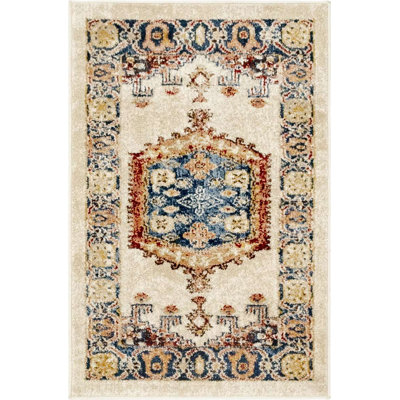 Tapis traditionnel Ulla multicolore de couleur crème