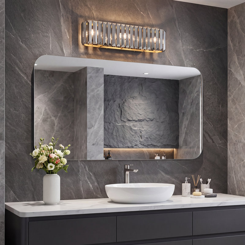 3‑Light Smoky Crystal Bathroom Vanity Light