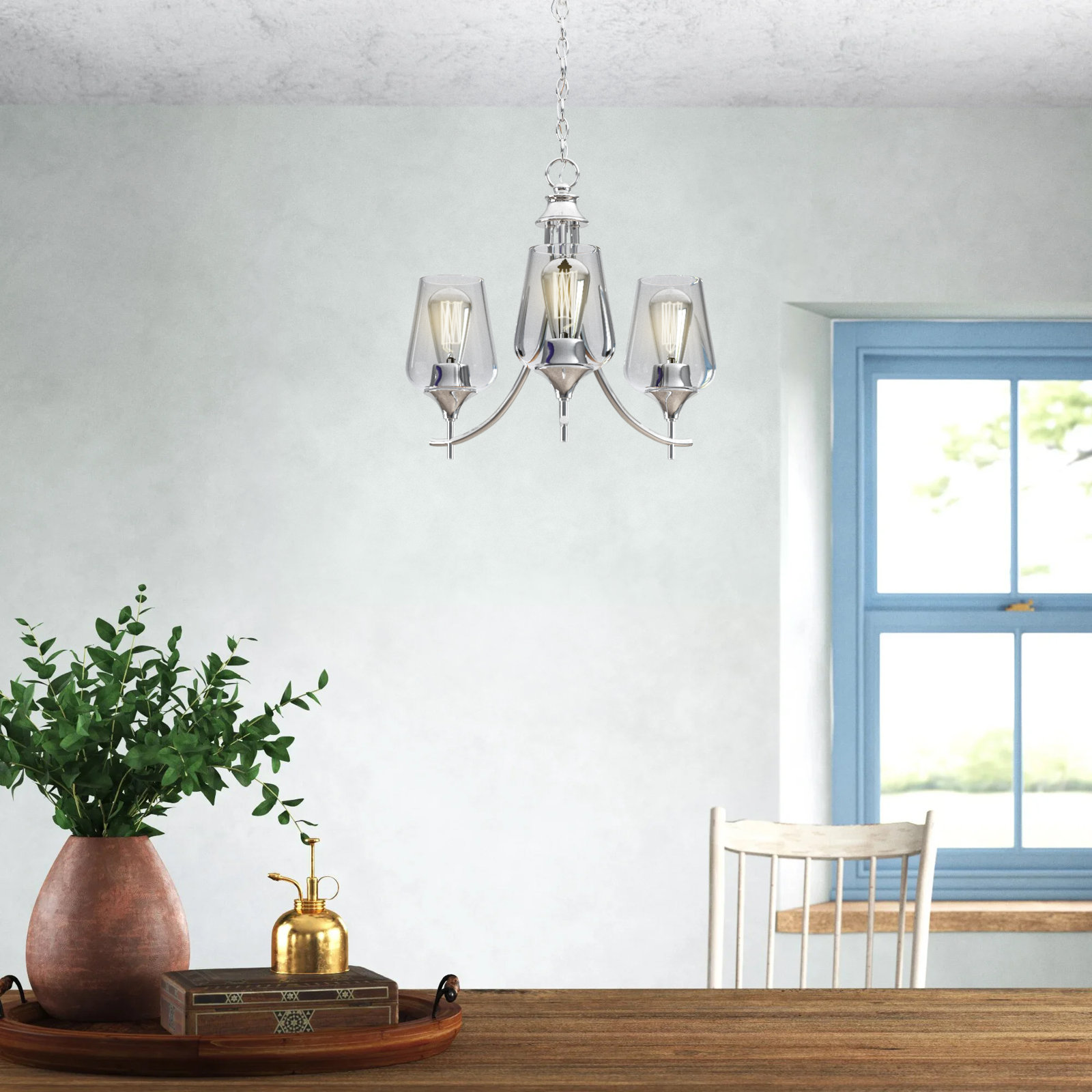 Breena 3 - Light Metal Dimmable Chandelier, Polished Chrome