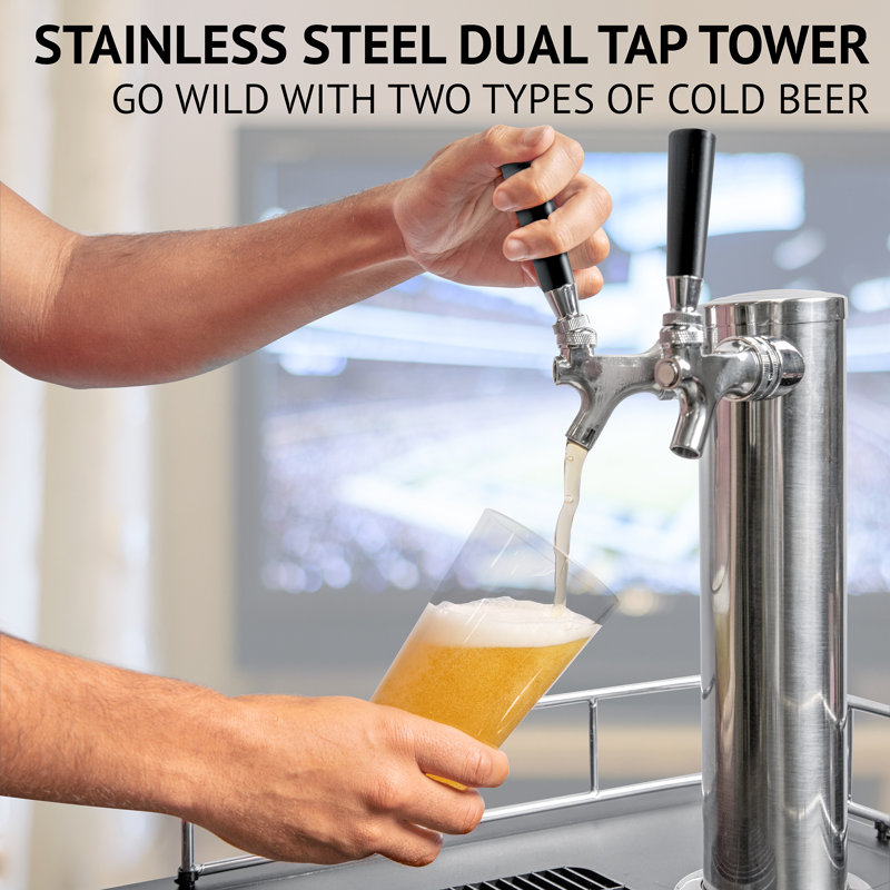 Black Stainless Steel Dual Tap Freestanding Kegerator with Adjustable Temperature