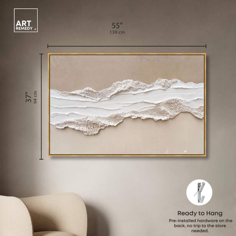 Toile texturée «Sea I» par Art Remedy, H 37 po x l 55 po, Cadre flottant, Doré