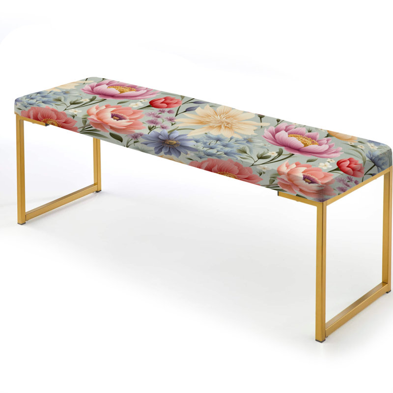 Pastel Garden Floral Happiness - Banc rembourré floral doré