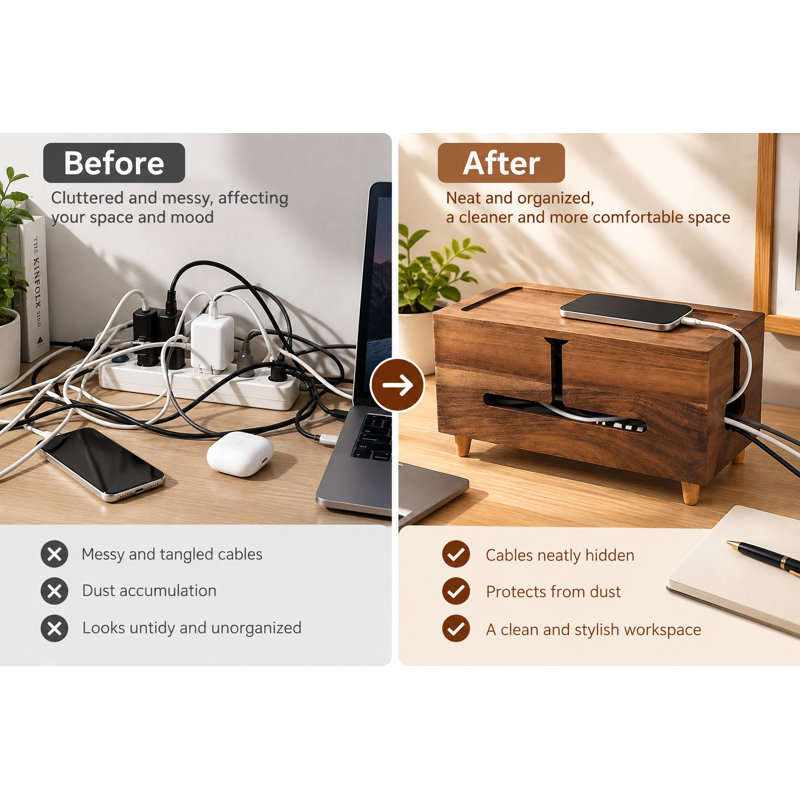 Brown Wood Large Cable Management Box