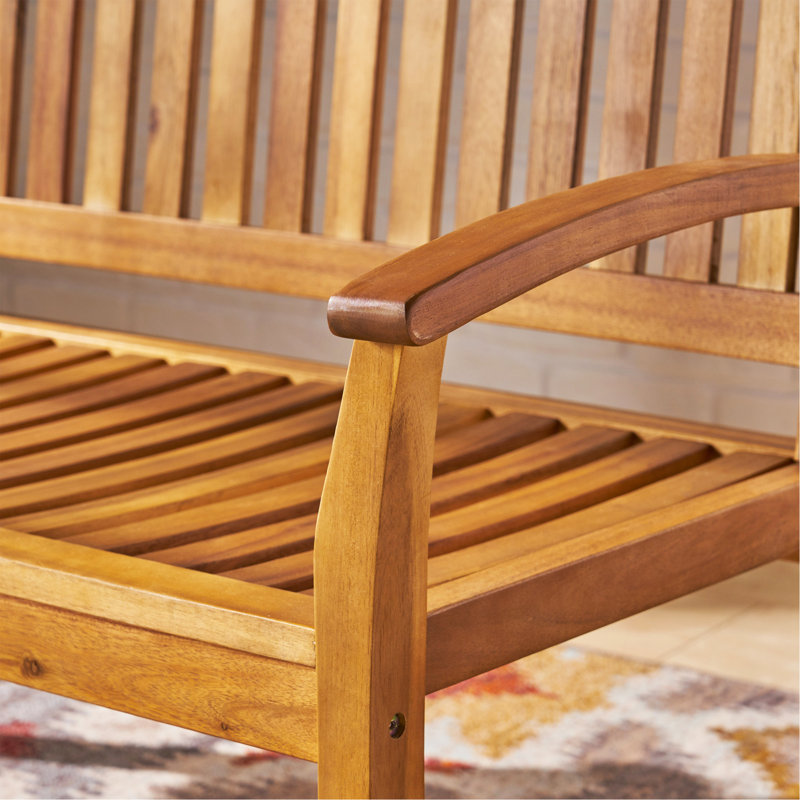 Patio Rocking Loveseat, 2 Person Outdoor Rocker Bench, Acacia Wood Patio Rocking Loveseat With Armrests, Slatted Seat & Backrest, Porch Rocking Bench For Backyard, Garden