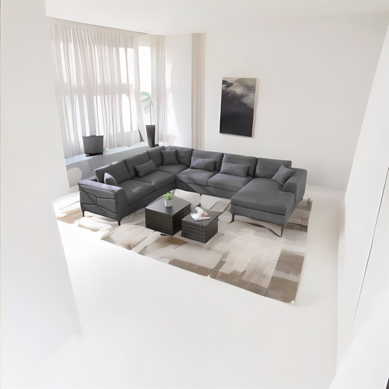 Large Sectional Sofa, Dark Grey Boucle