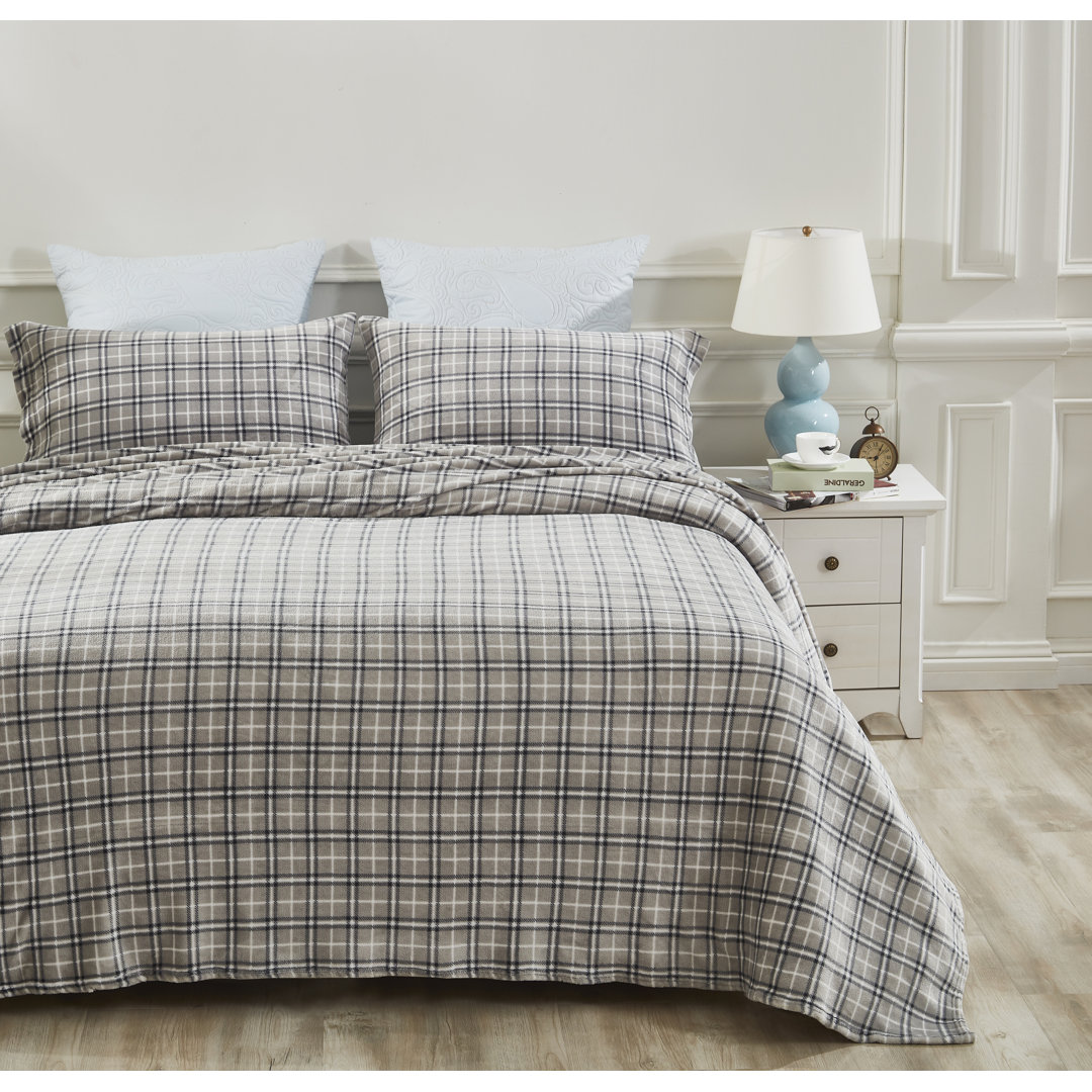 Plaid Microfiber Flannel Sheet Set Cozy Home and Bath
