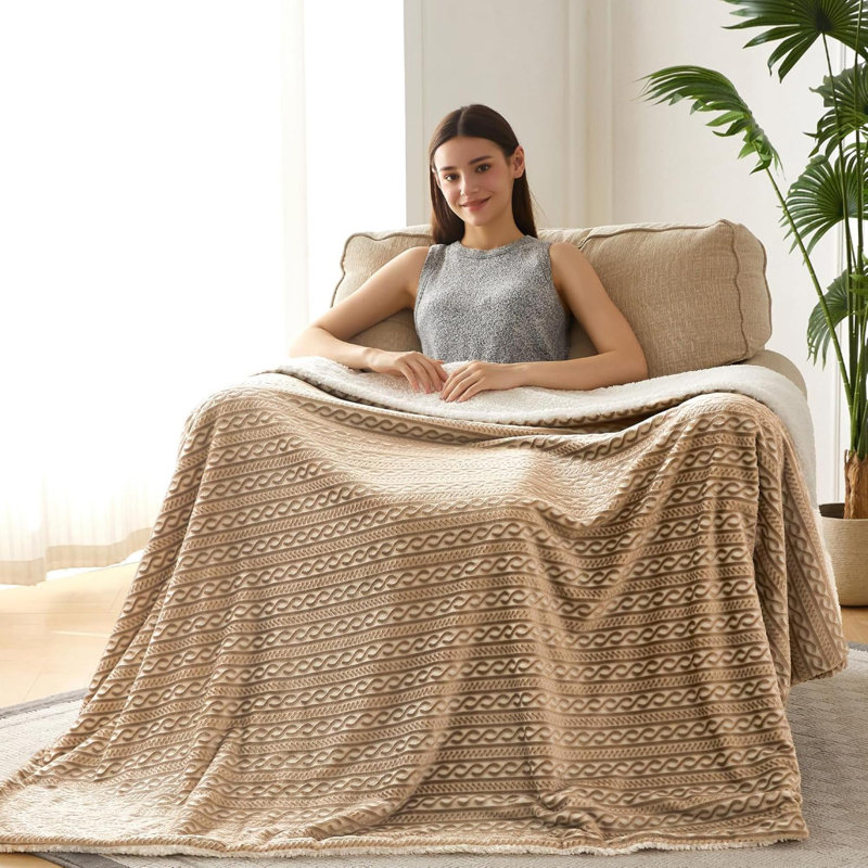 Fleece Twin 3D Jacquard Chain Taupe, Taupe