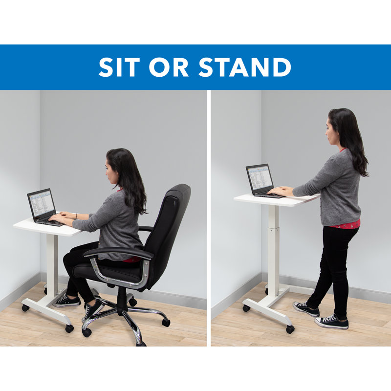 White Adjustable Height Rolling Laptop Cart with Pneumatic Lift