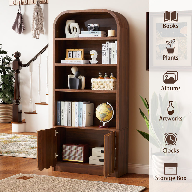 70.86'' Tall Arched Storage Display Cabinet, Walnut