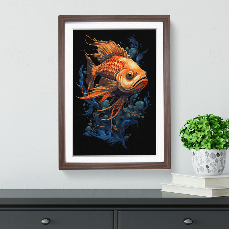 Fish Tachisme - Framed Print, 64cm H x 46cm W x 2cm D, Walnut