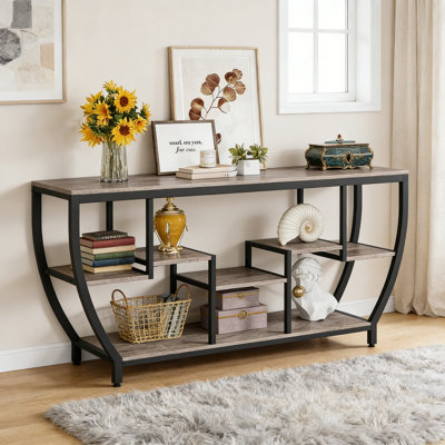 70.9" Industrial 7-Tier Console Table, Narrow Sofa Table With Metal Frame For Entryway And Living Room