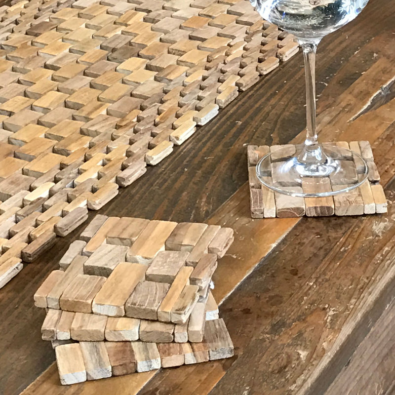 Ensemble de sous-verres recyclé teck, Teck