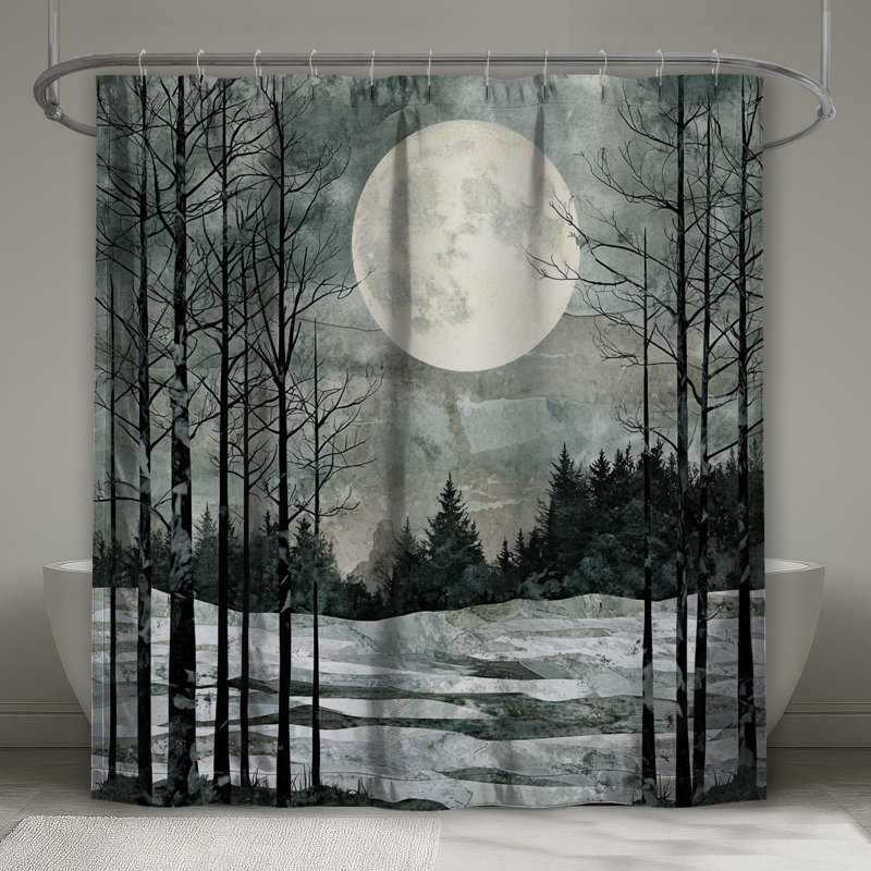 Full Moon Winter Landscape Shower Curtains Extra Long, 70in W x 84in H