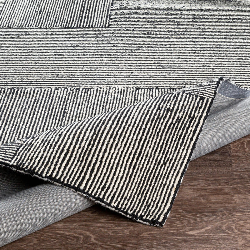 Tapis noir / ivoire en laine touffeté à la main Peeta, Rectangle 2 pi x 3 pi