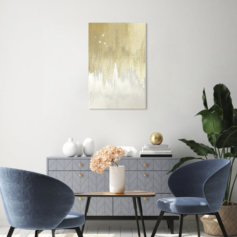 «Golden White Starry Night», impression murale moderne sur toile dorée Glam Starry Night, H 30 po x l 20 po, Toile tendue