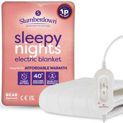 Slumberdown Sleepy Nights Electric Blanket – 3 Heat Settings, Machine Washable, Easy Fit Straps – Heated Underblanket