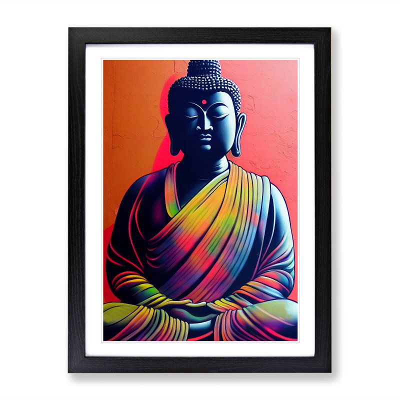 Colourful Buddha No.3 - Print, Black Framed, White, 66cm H x 48cm W x 2cm D