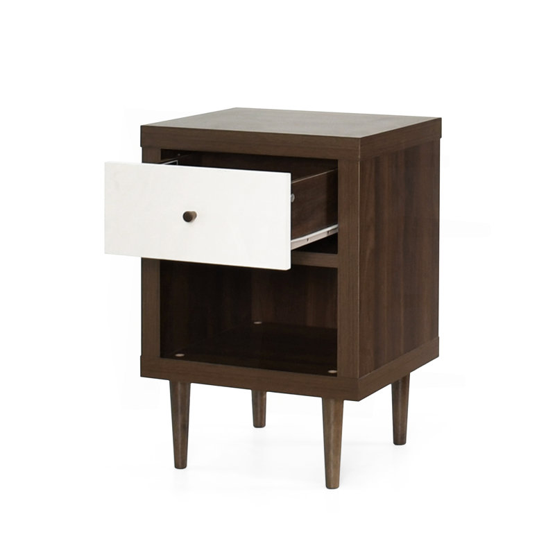 Table de chevet 2 tiroirs, Noyer / blanc