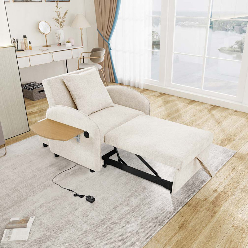 Canapé-lit convertible avec ports USB, Tissu beige