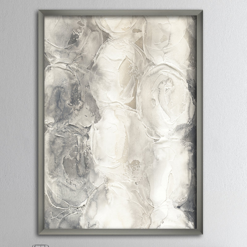 Toile abstraite, reproduction de cercle gris, cercles gris I, H 46 po x l 36 po x P 1,5 po, Cadre argenté