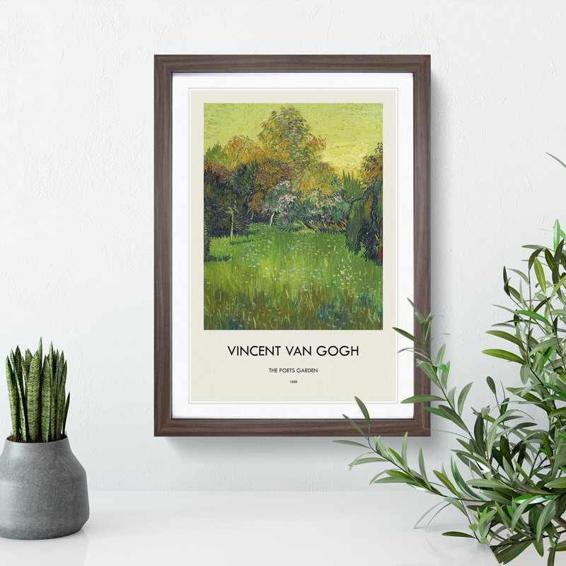 The Poets Garden by Vincent Van Gogh - Picture Frame Painting, 48cm H x 36cm W x 2cm D, Walnut Framed