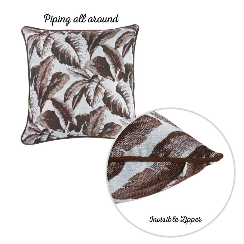 Brown and White Jacquard Tropical Leaf Throw Pillow Cover