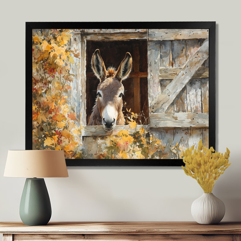 Donkey S Path Tot Hye Barn I - Donkey Large, art mural, H 30 po x l 40 po, Reproduction encadrée d'une seule photo, Noir