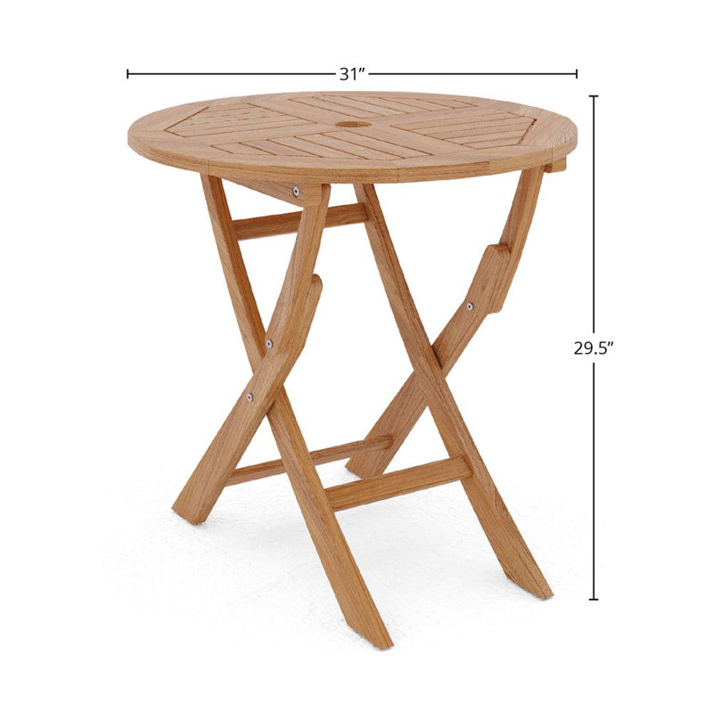Ensemble bistro rond en teck 3 pièces avec table pliante et fauteuils Floeter