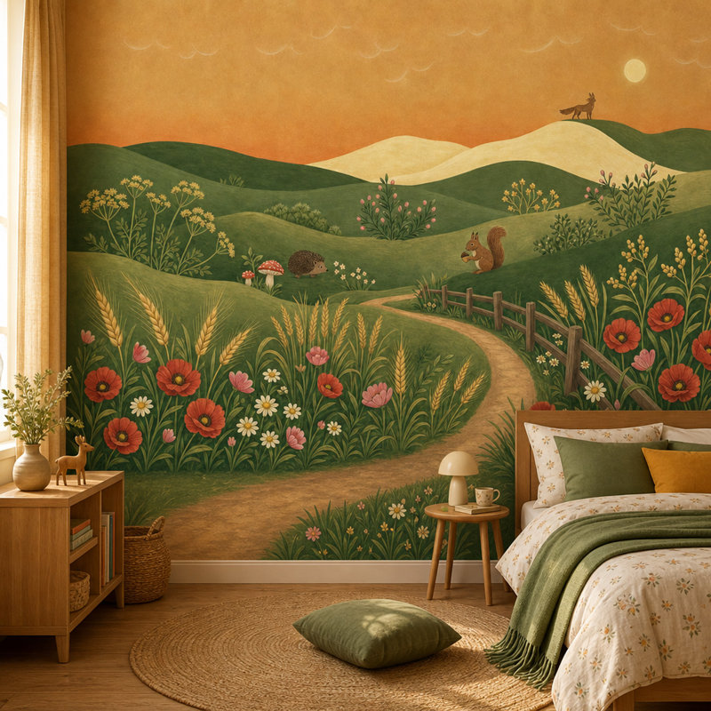 Illustration murale Rolling Hills, 100"x96", Non-Woven Nonpasted