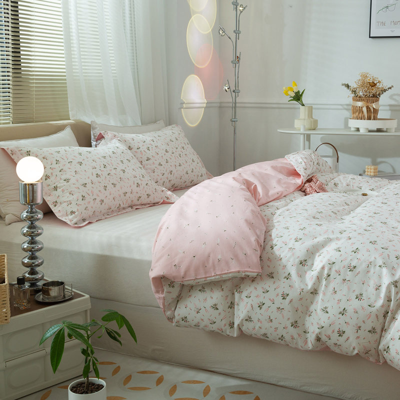 Cotton Floral Duvet Cover Set, King Duvet Cover + 2 Standard Shams, Teal Floral