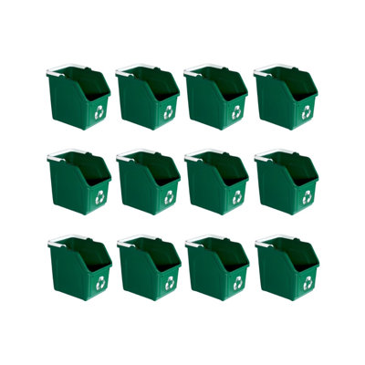 Sturdy Essentials 6 Gallon Stackable Recycling Bins For Homes, Garages, Offices Made Of 100% Recycled Plastic - (green, 12 Pack)