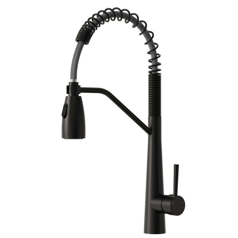  Commercial Dual-Function Pull Down Kitchen Faucet with High Arc Spring Spout, Matte Black