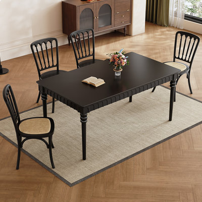 Retro Black Rectangular Solid Wood Dining Set