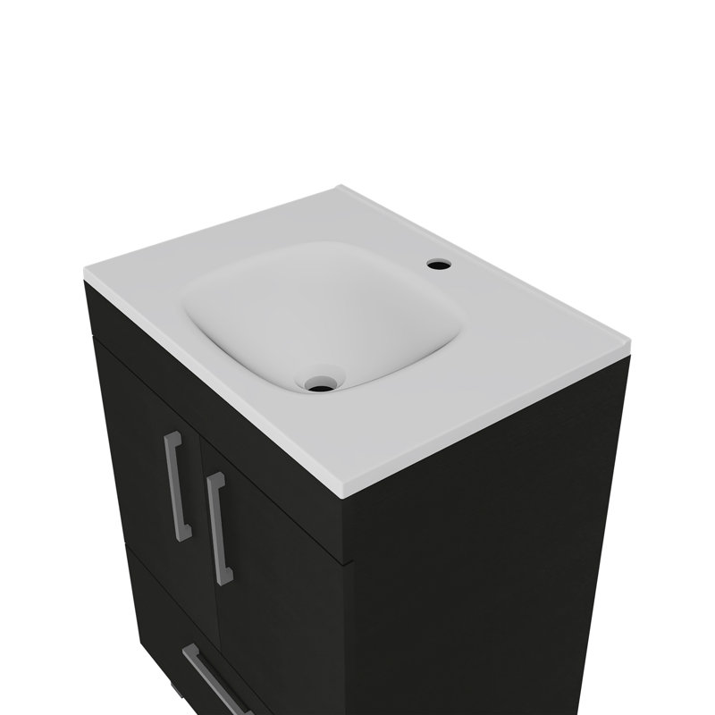 Othello Modern Bathroom Vanity with 2-Door Cabinet, One Draw, 4 Metal Legs, Black, Black