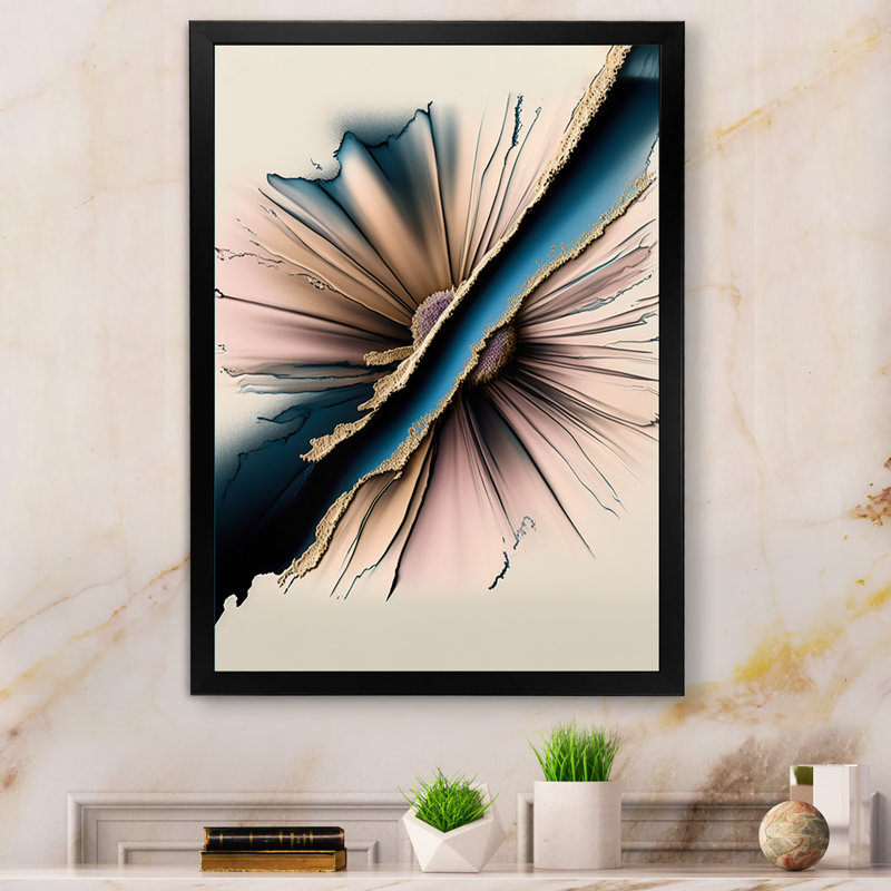 " Beige And Pink Gerbera Hyperrealistic Flowers ", Black Picture Framed Canvas, 12" W x 20" H