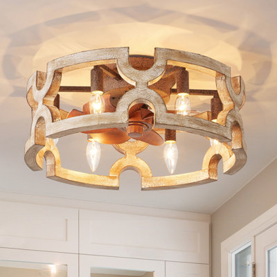 20 in. Bronze Oak Wood Indoor Flush Mount Ceiling Fan with 6 Lights and Remote