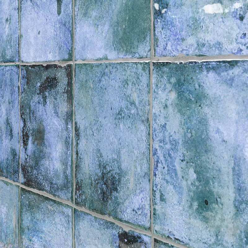 Angela Harris Dunmore 8x8 Polished Hand Painted Look Ceramic Tile, Blue