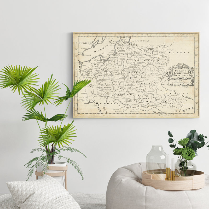 « map of poland »-reproduction d’art sur toile, H 12 po x l 8 po x P 1 po