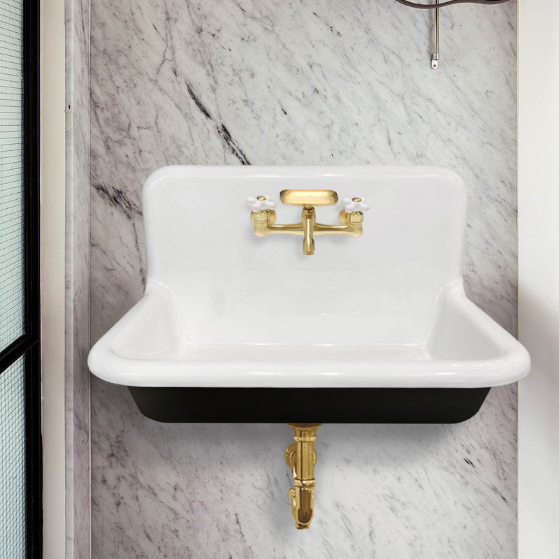 Kingston Brass Towne 30-Inch Cast Iron Wall Mount 2-Hole Single Bowl Kitchen Sink