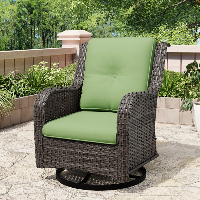 Anahit Outdoor Wicker Swivel Glider Chair With Olefin Fabric Cushions, Green