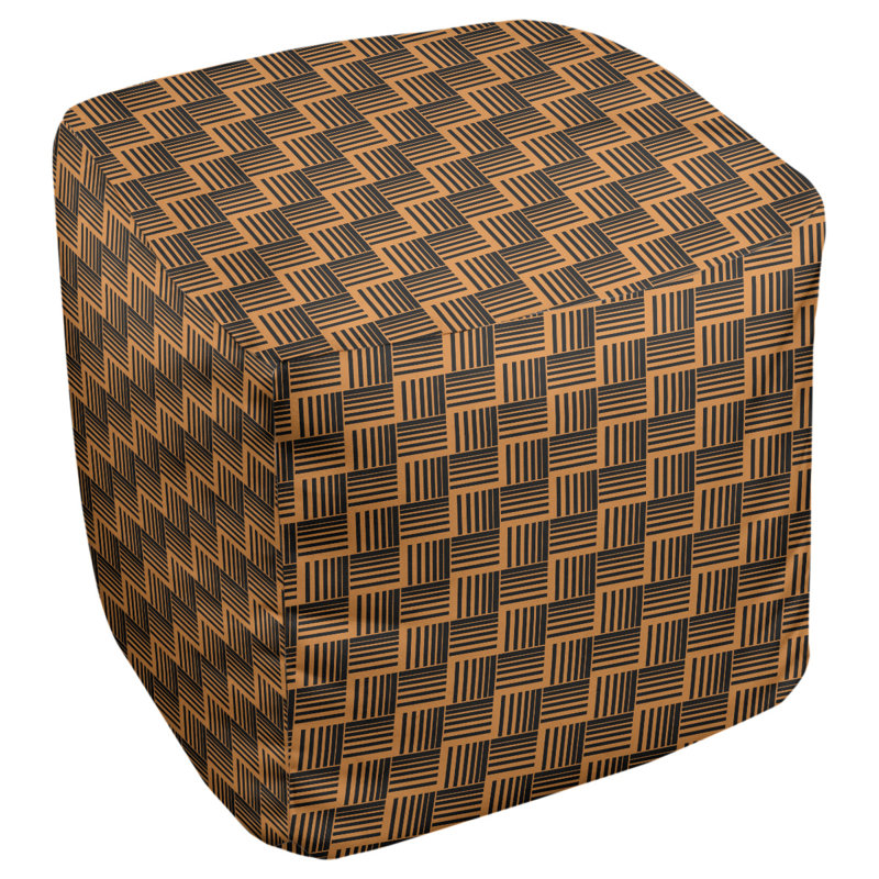 Repose-pieds cubique à rayures classic basketweave, Noir / orange