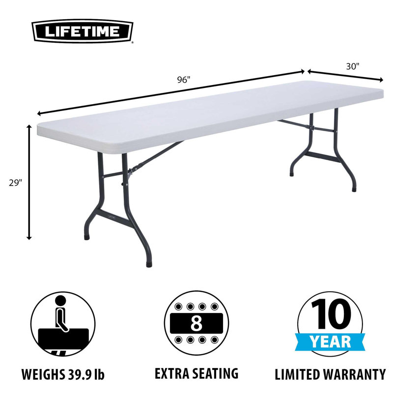 Table pliante commerciale Lifetime, Blanc, H 29 po x L 96 po x l 30 po