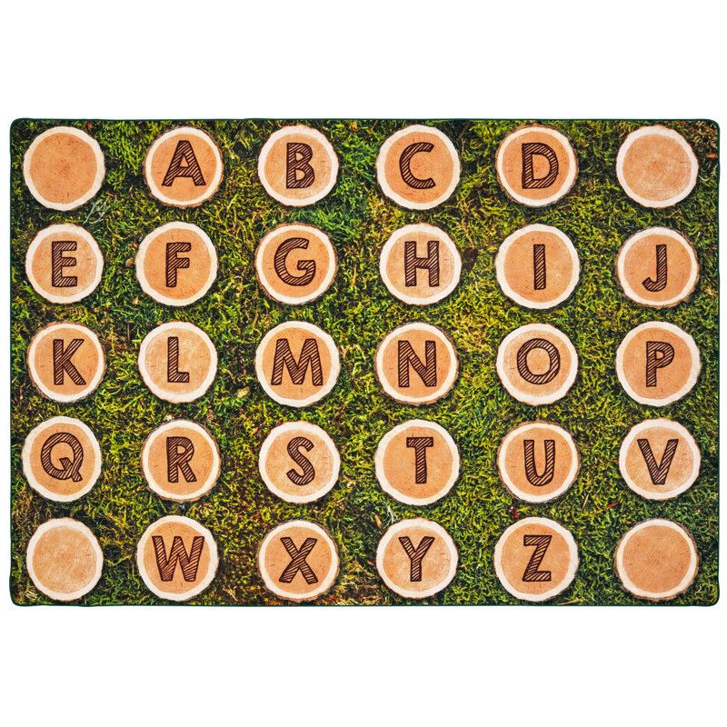 Alphabet Wood Stumps Green and Brown 8'x12' Kids Rug