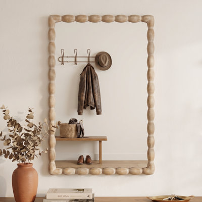 Miroir mural rectangulaire en bois massif 36 "x 24" avec cadre sculpté perlé