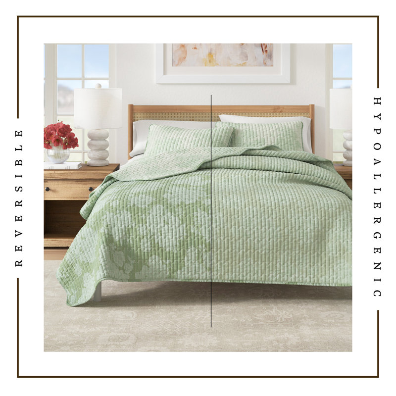 Ensemble de courtepointe réversible en coton rétro, Courtepointe pour lit simple + 1 taie décorative , Rose cendré