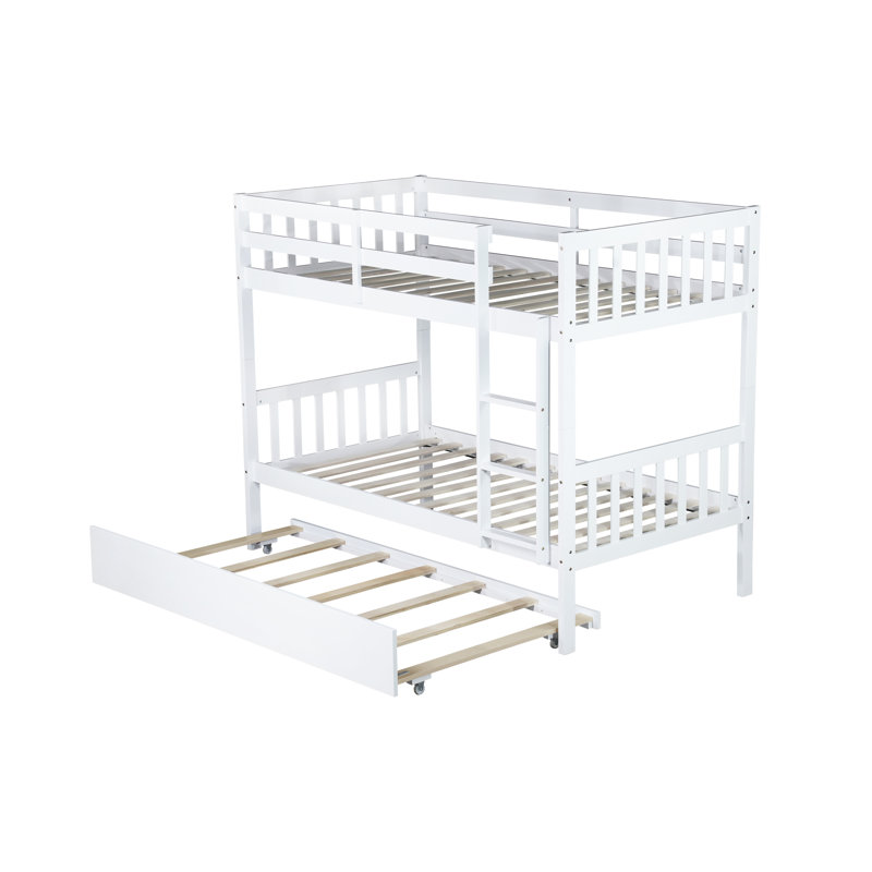 Sotion Kids Bunk Bed with Trundle, White, Twin Over Twin