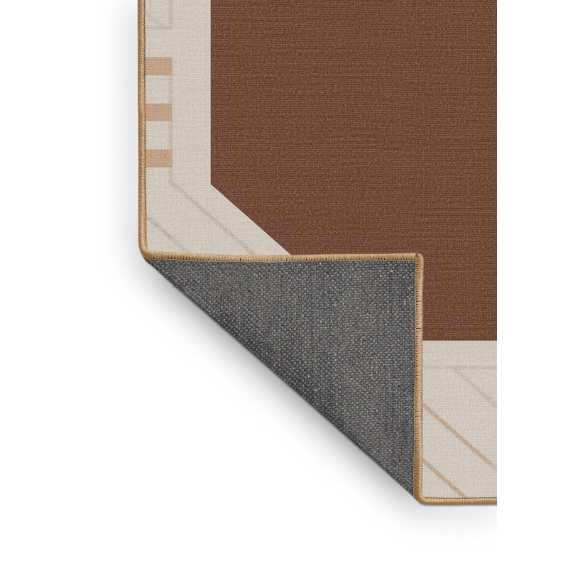 Tapis moelleux moelleux à formes géométriques classiques en brun - reliure brun clair, 4 x 6