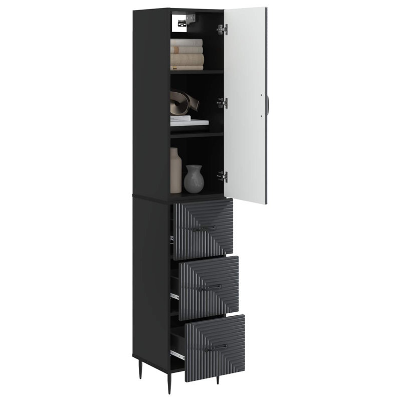  Cabinet Set 2 Pcs Engineered Wood Storage Furniture Modern Living Room, Black
